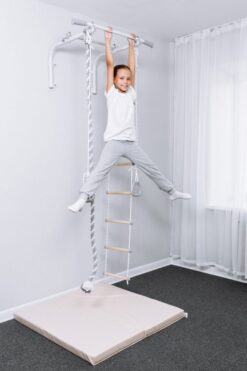 wall mounted pull up bar with accessories white gray