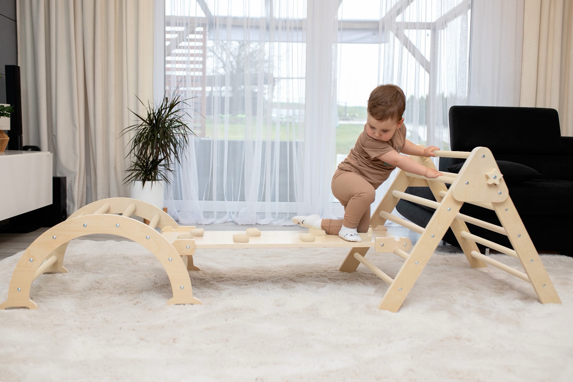 3-in-1 Klettergerüst: Rutsche, Pikler-Dreieck, Kletterbogen – Bild 6