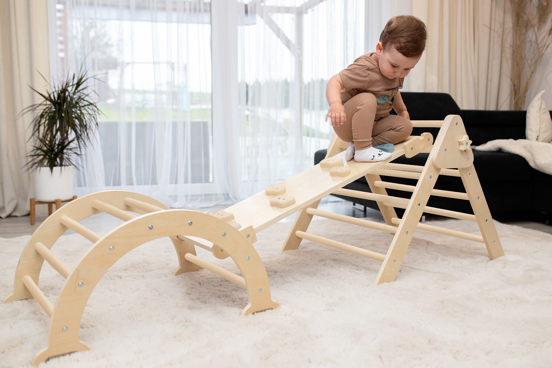 3-in-1 Klettergerüst: Rutsche, Pikler-Dreieck, Kletterbogen – Bild 7