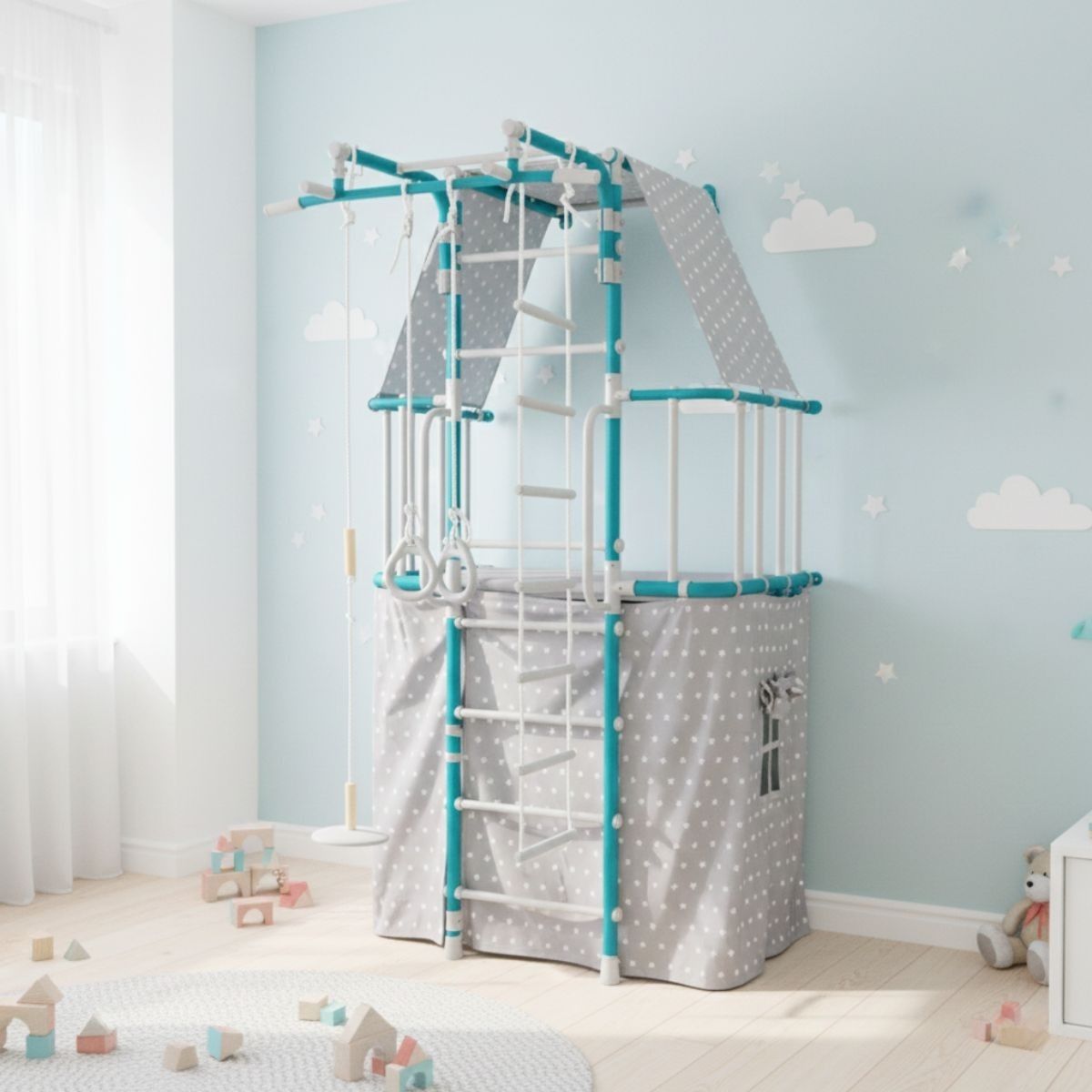 Sprossenwand-Spielturm Indigo Pastell – Bild 12