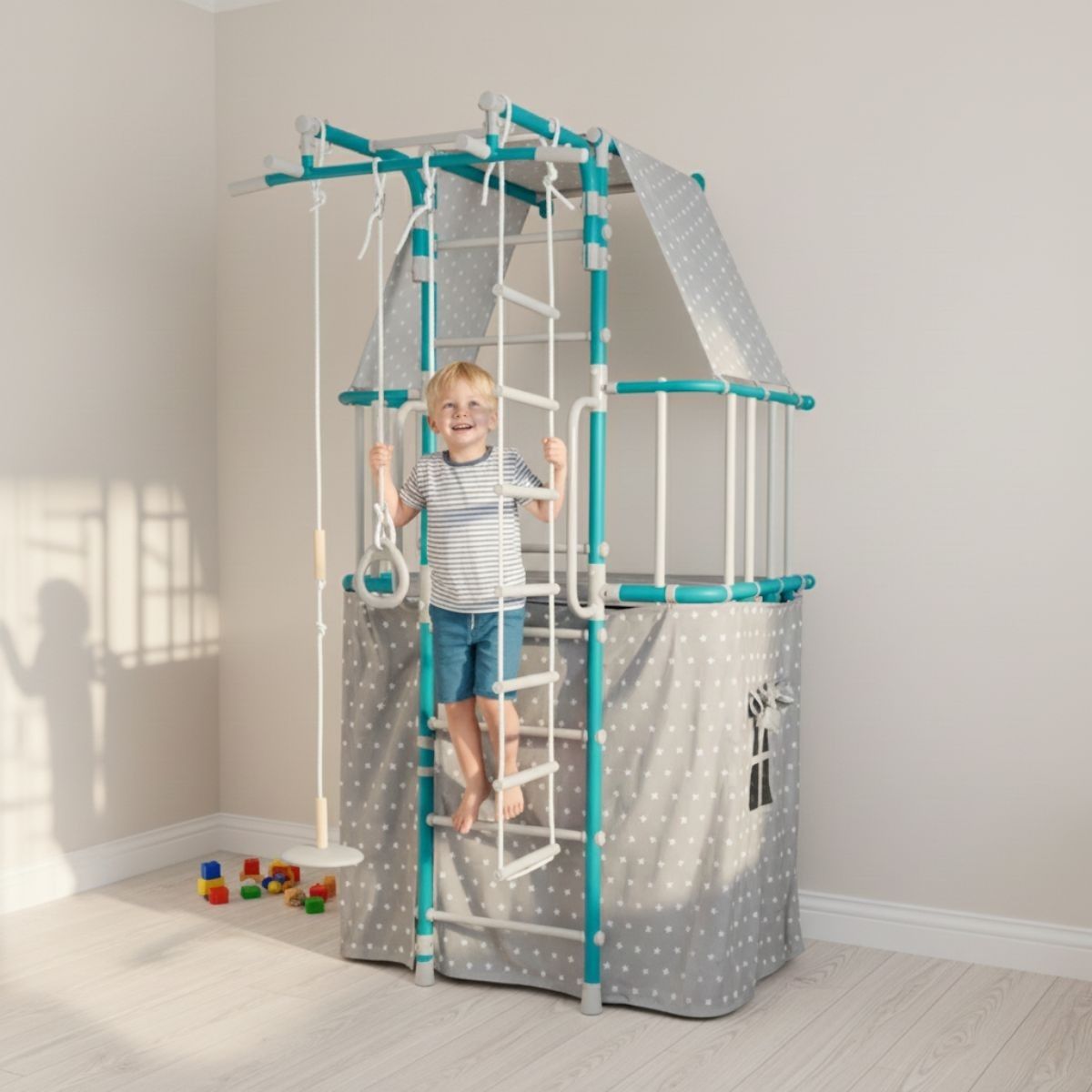 Sprossenwand-Spielturm Indigo Pastell – Bild 13