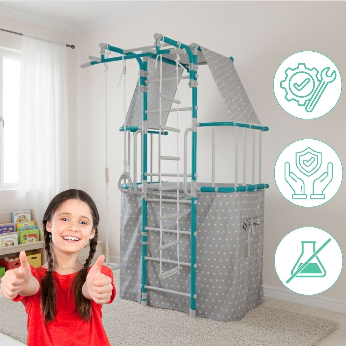 Sprossenwand-Spielturm Indigo Pastell – Bild 5