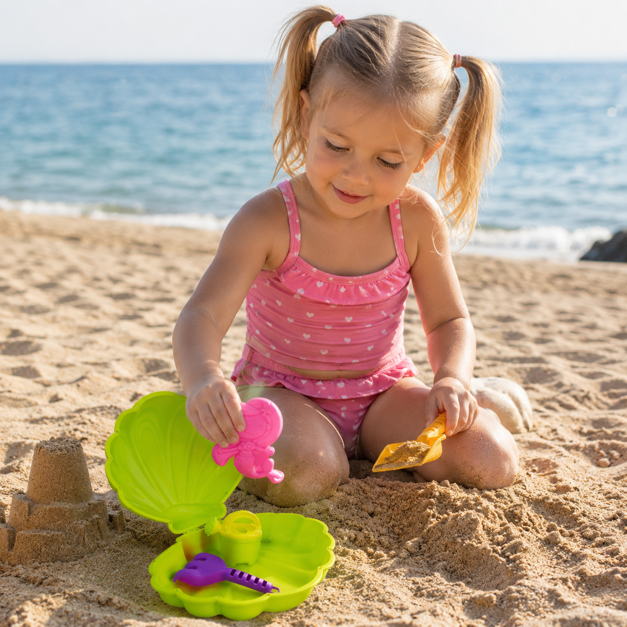 Mini-Sandmuschel mit Sandspielzeug – Bild 2
